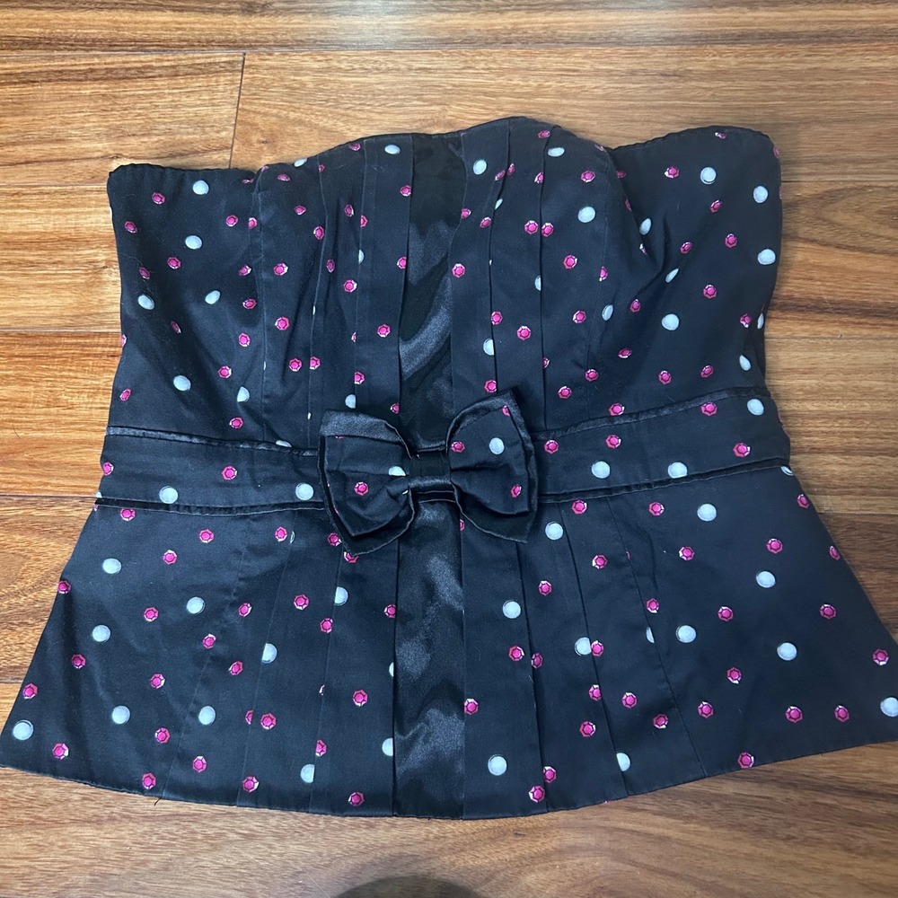 White House‎ Black Market  Y2K corset style Top Strapless Polka Dot Bow Size 8